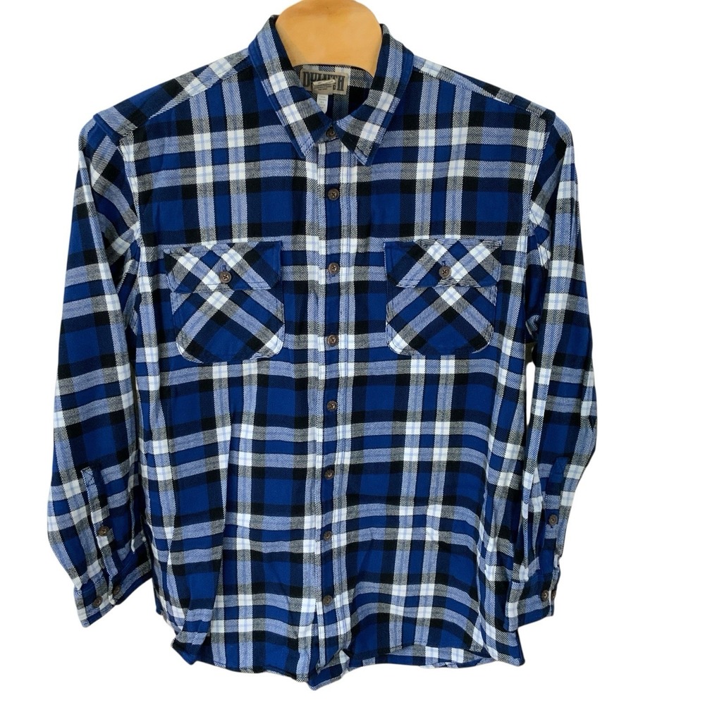 Duluth Trading Mens XL Tall Burlyweight Flannel Shirt Button Up Thick Heavy Blue - Picture 2 of 10